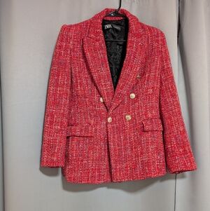 Red Tweed Double-Breasted Blazer